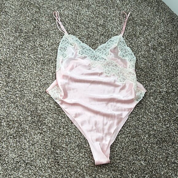 Vintage 80s Victorias Secret Gold Label Pink Lace Nightie Sexy Bodysuit Medium - Picture 10 of 16